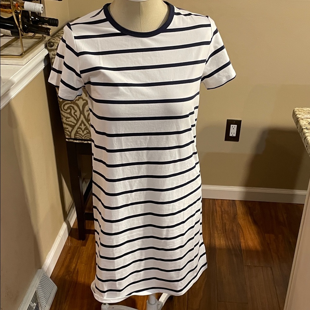 Athleta Navy and White Striped Essential Dress